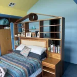 custom timber bedhead, storage and side tables